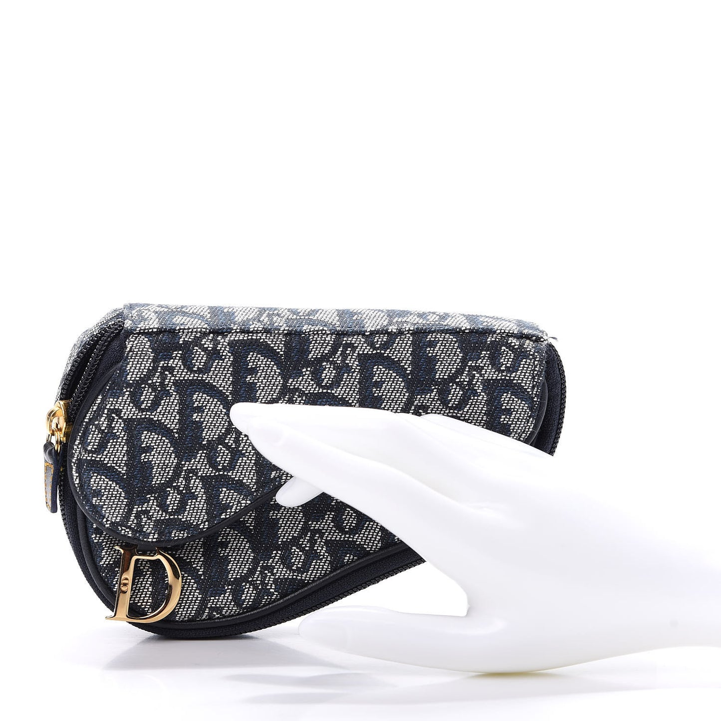 Monogram Mini Saddle Zip Pouch Navy Blue