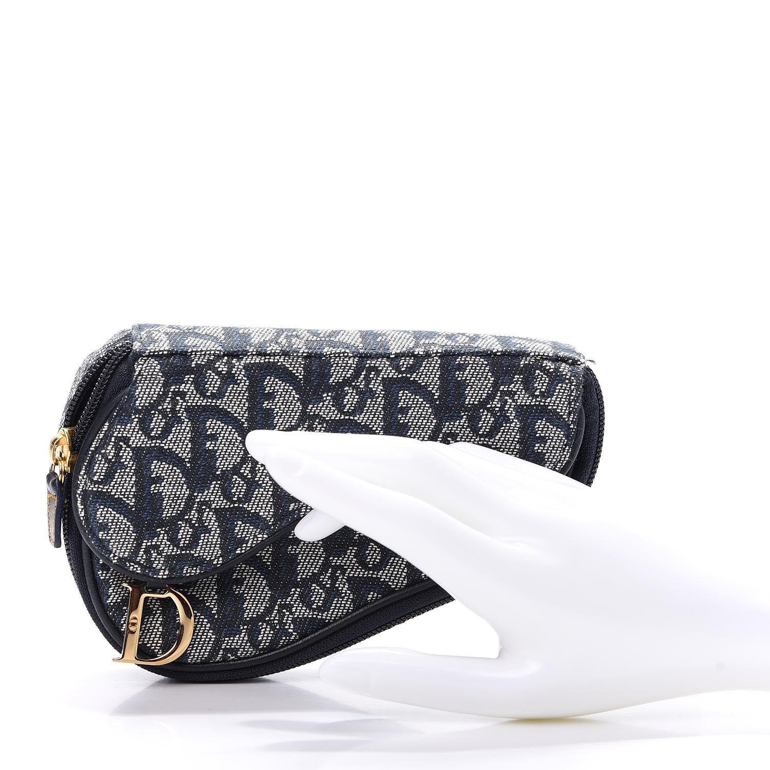 Christian Dior Monogram Mini Saddle Zip Pouch Navy Blue 2 of 10