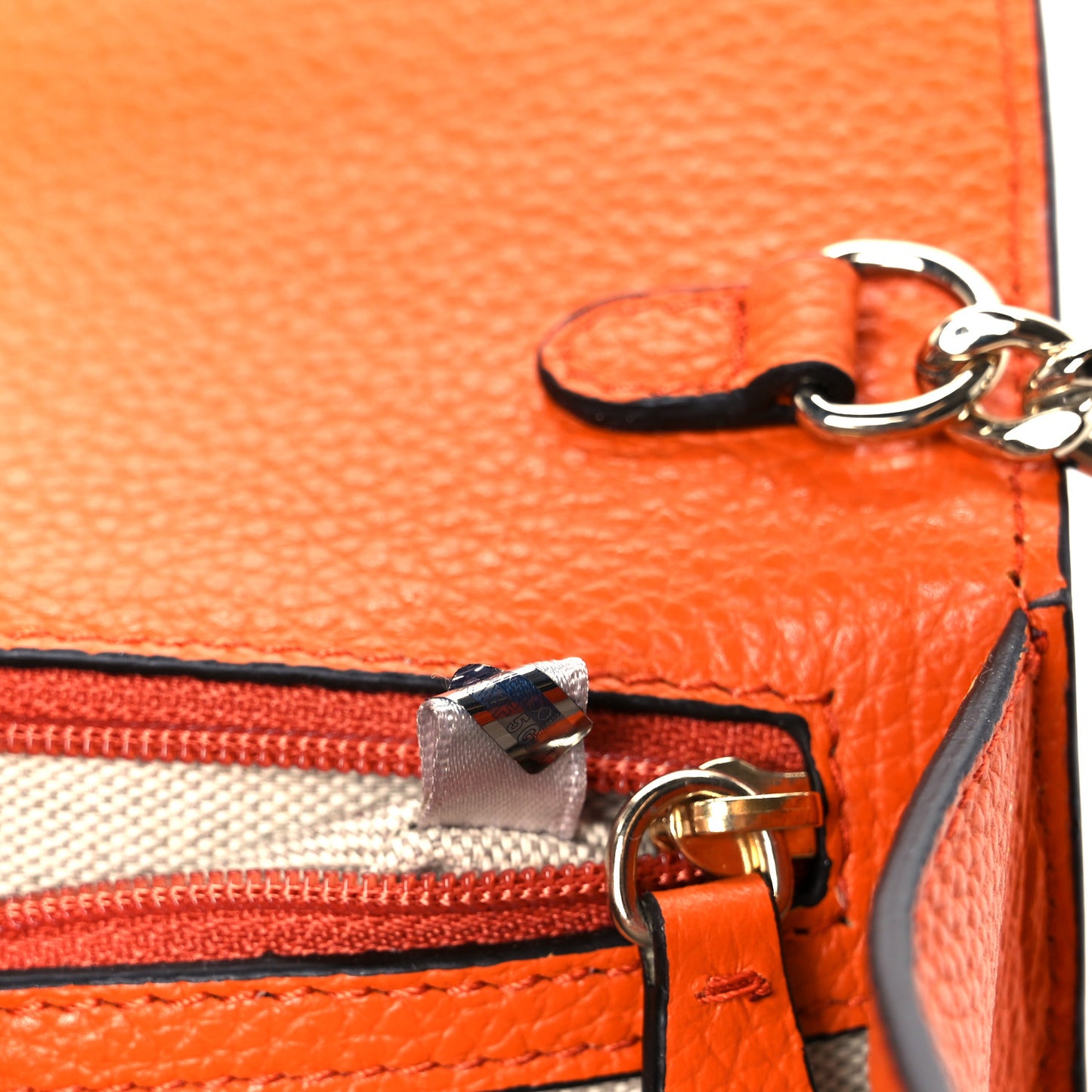 Grainy Calfskin Sonia Wallet On Chain Amber Orange