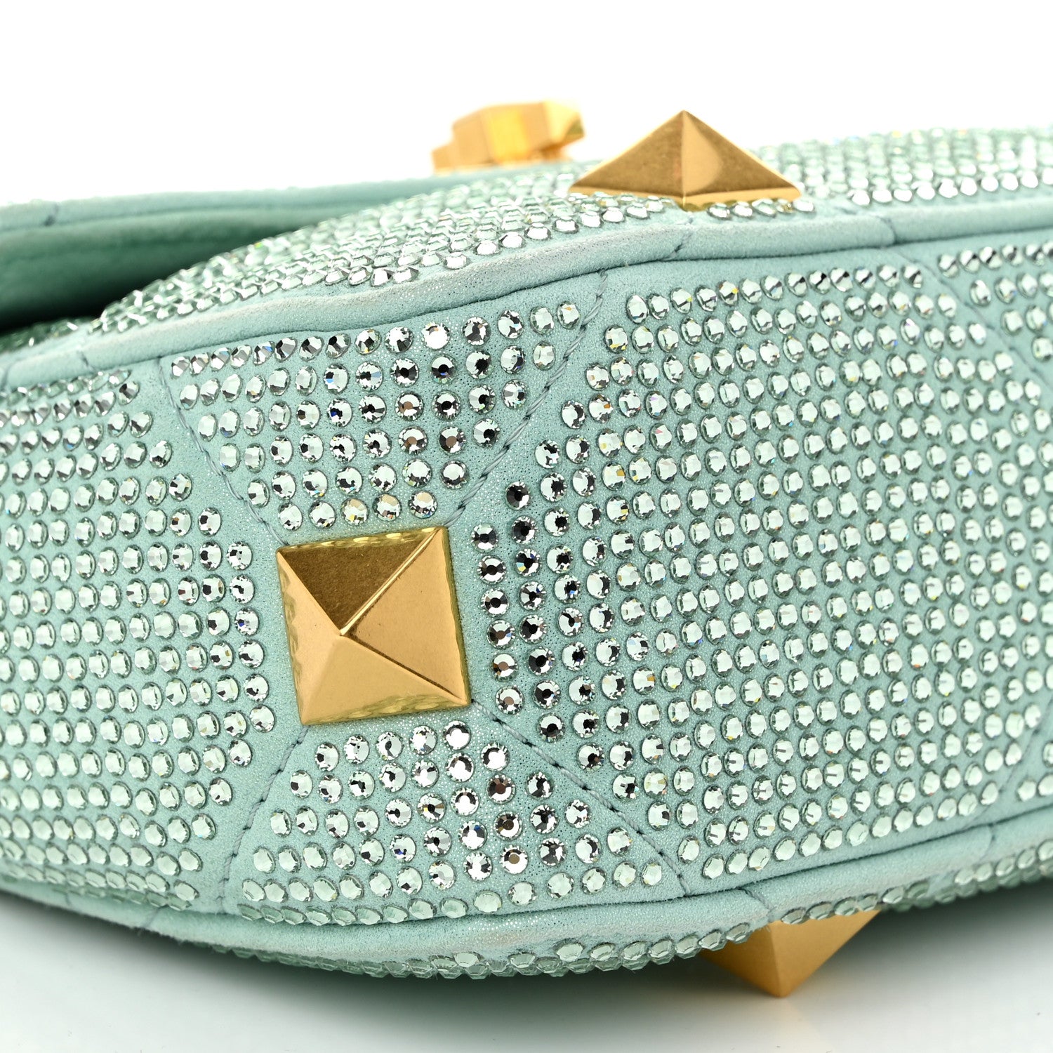 Valentino Garavani Crystal Suede Small Roman Stud Shoulder Bag Green 8 of 9