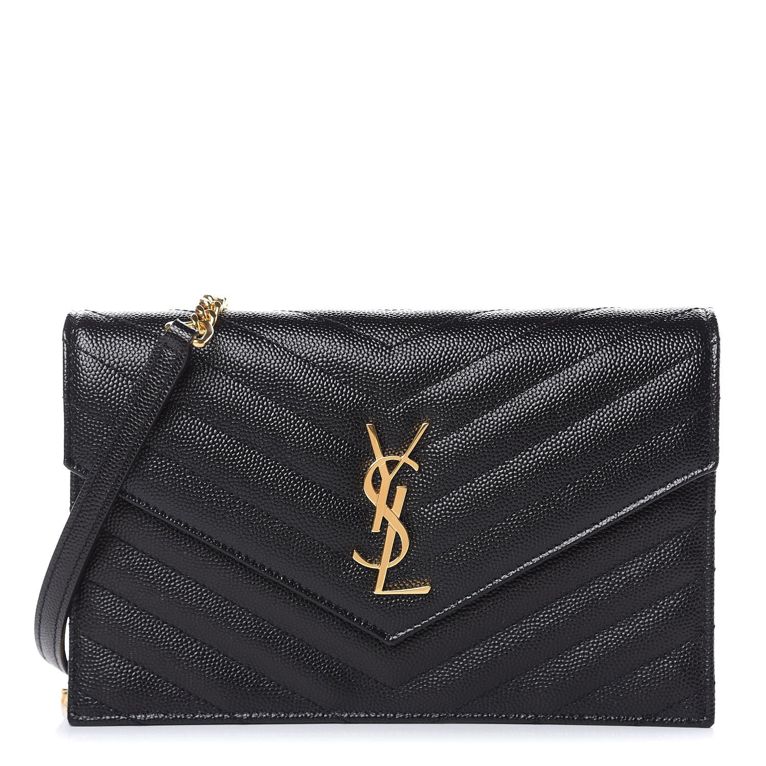 Saint Laurent Grain De Poudre Matelasse Chevron Monogram Envelope Chain Wallet Black 1 of 8