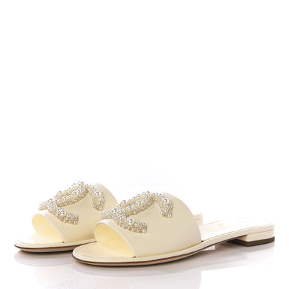 Chanel Calfskin Pearl CC Mules 37 Ivory 3 of 11