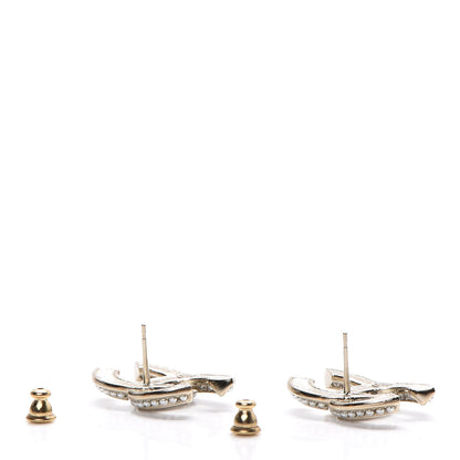 Chanel Crystal Pearl Chain Mania CC Earrings Gold 3 of 5
