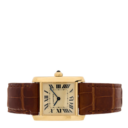 Cartier 18K Yellow Gold Alligator 25mm Tank Francaise Quartz Watch Brown 2 of 4