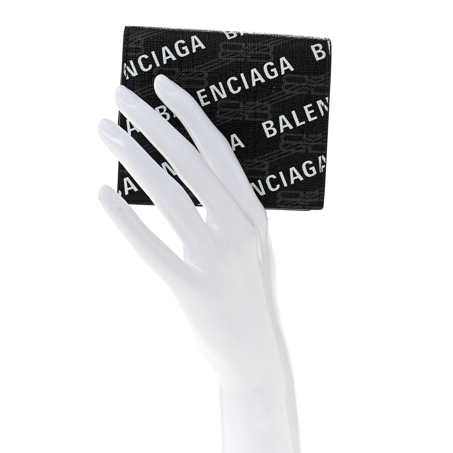 Balenciaga Coated Canvas BB Monogram Allover Logo Card Holder Wallet Black Grey White 2 of 8