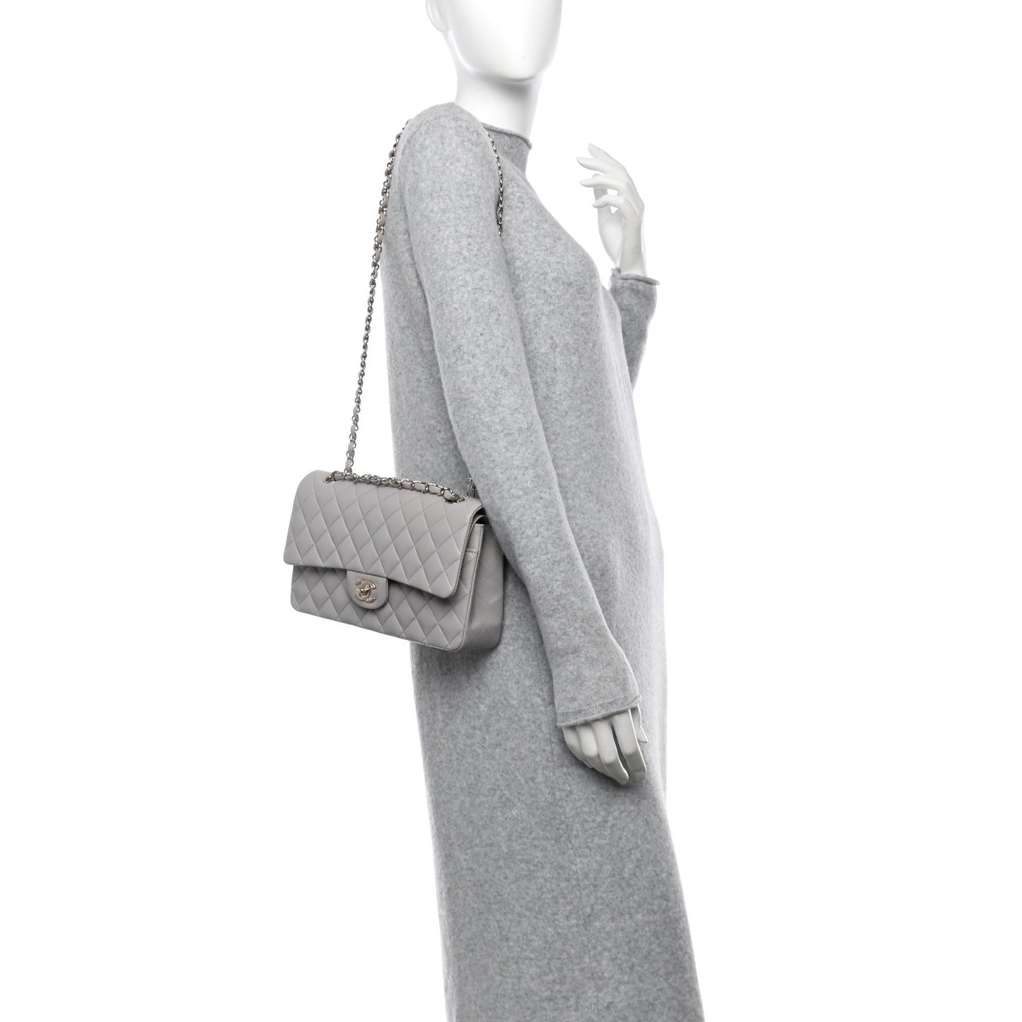 Lambskin Quilted Medium Double Flap Grey