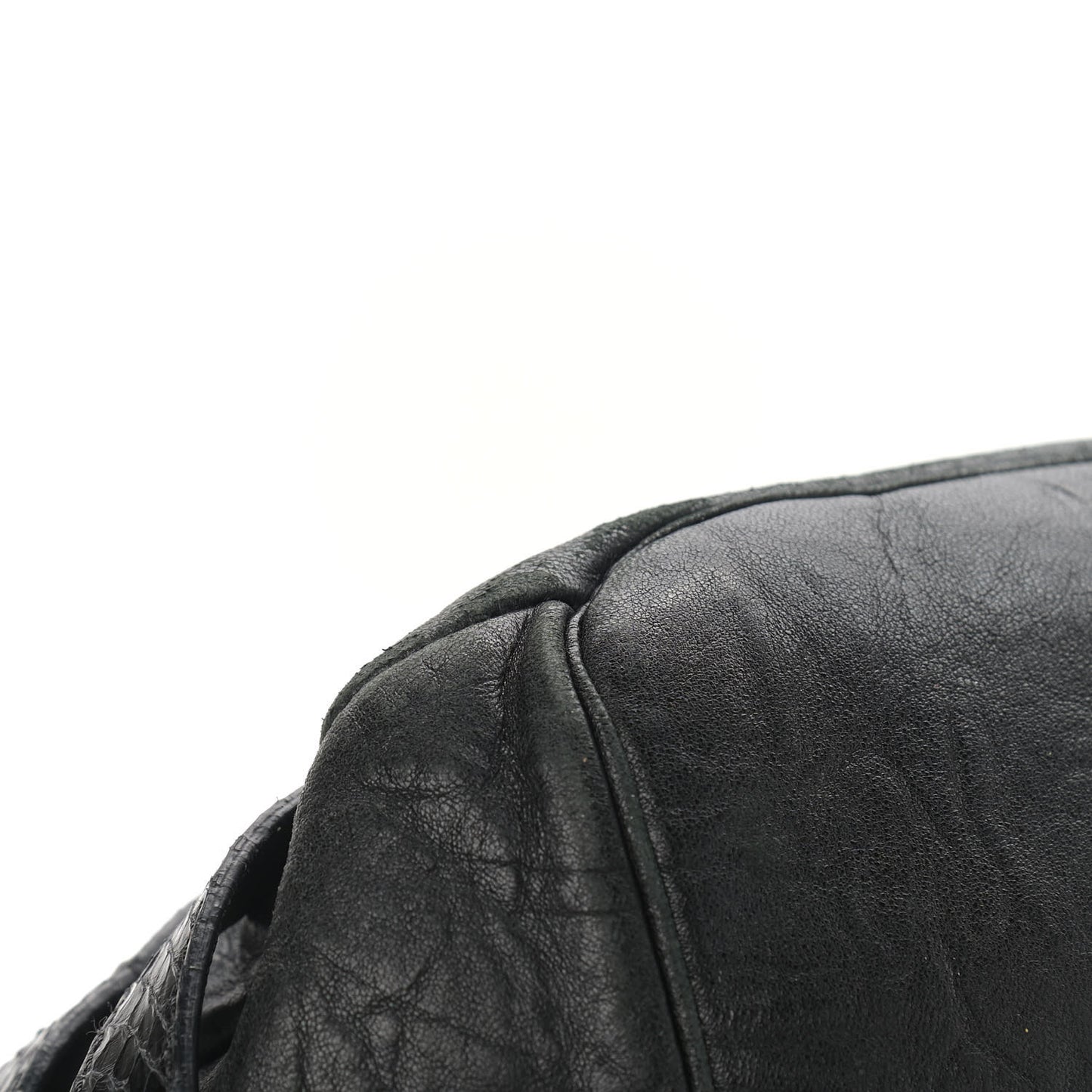 Biker Leather Elaphe Snakeskin Tote Black