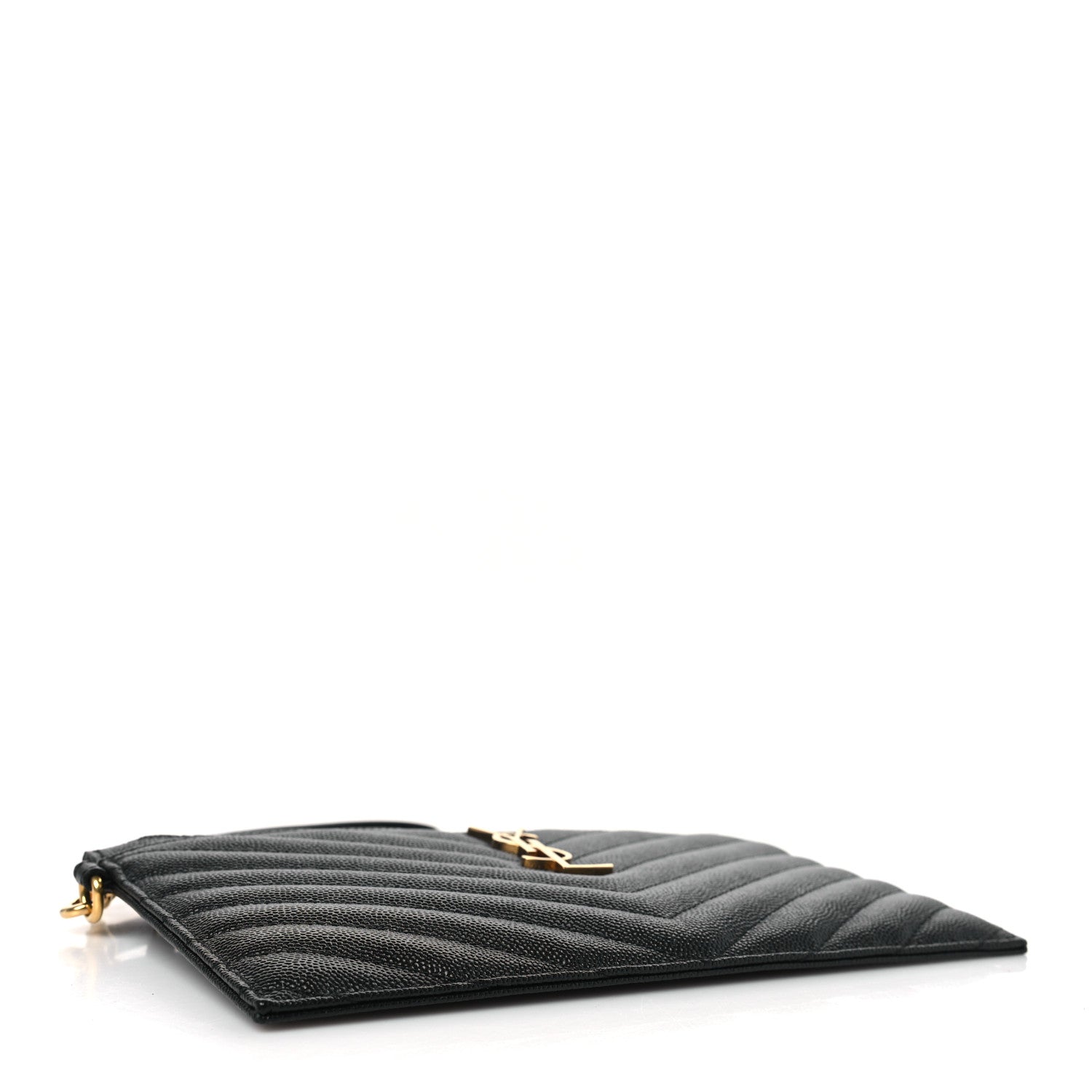 Saint Laurent Grain De Poudre Chevron Monogram Large Bill Pouch Black 4 of 10