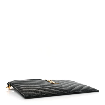 Saint Laurent Grain De Poudre Chevron Monogram Large Bill Pouch Black 4 of 10