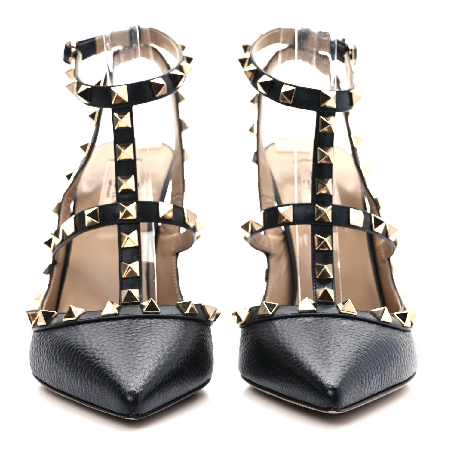 Valentino Garavani Pebbled Calfskin Rockstud Ankle Strap 100mm Pumps 38.5 Black 2 of 7