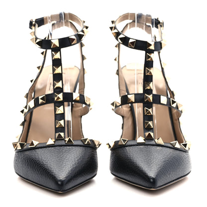 Valentino Garavani Pebbled Calfskin Rockstud Ankle Strap 100mm Pumps 38.5 Black 2 of 7
