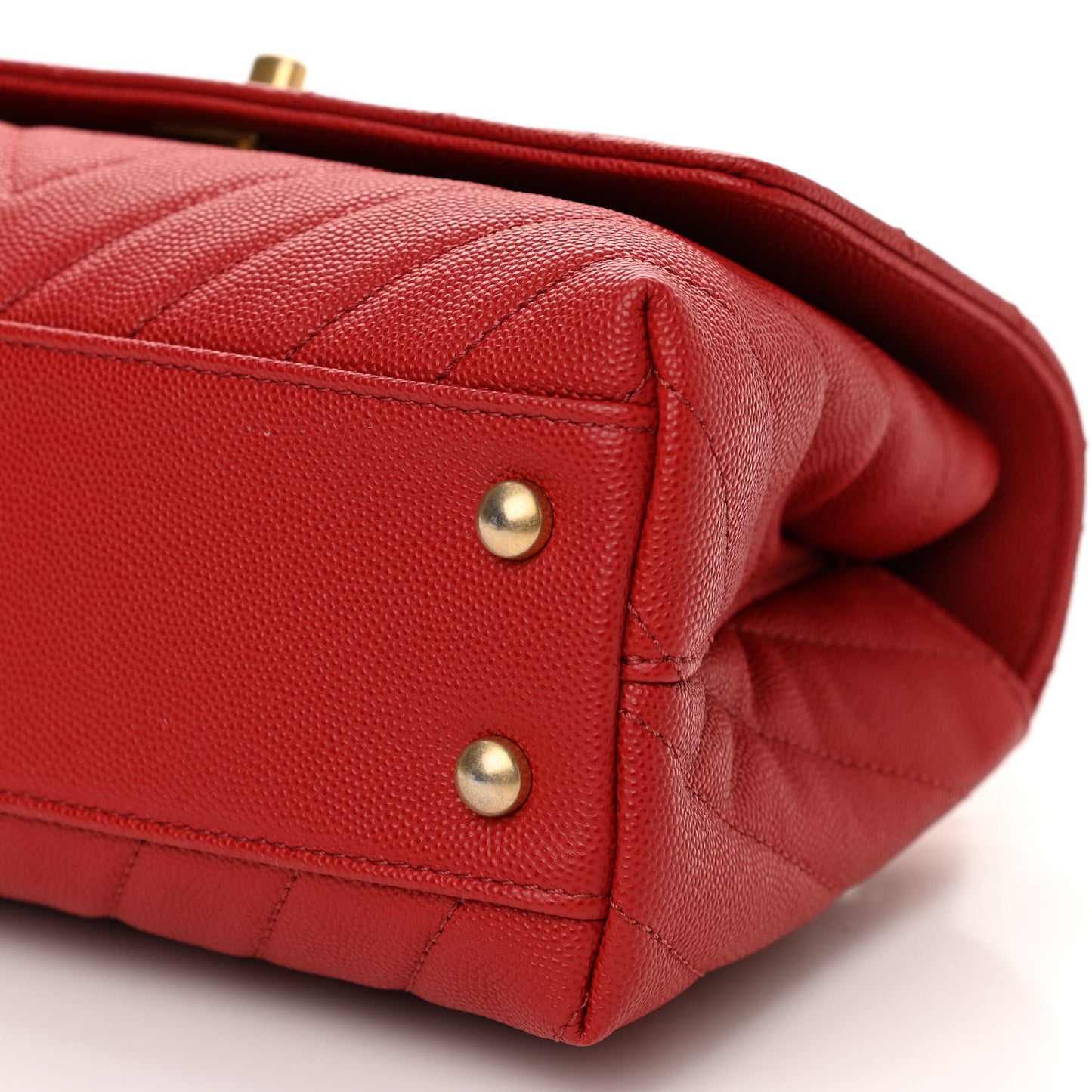 Caviar Chevron Quilted Mini Coco Handle Flap Red