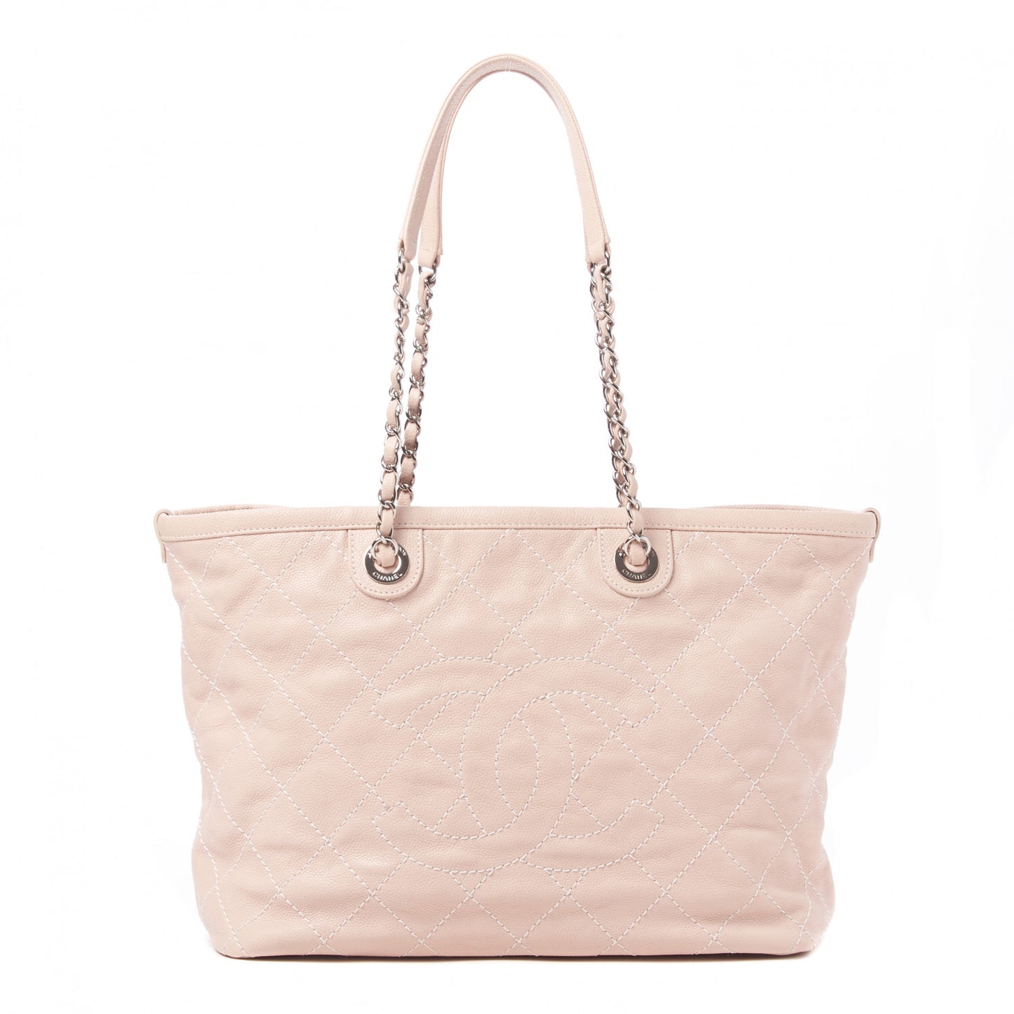 Grained Calfskin Quilted Small Daily Shopping Tote Light Pink