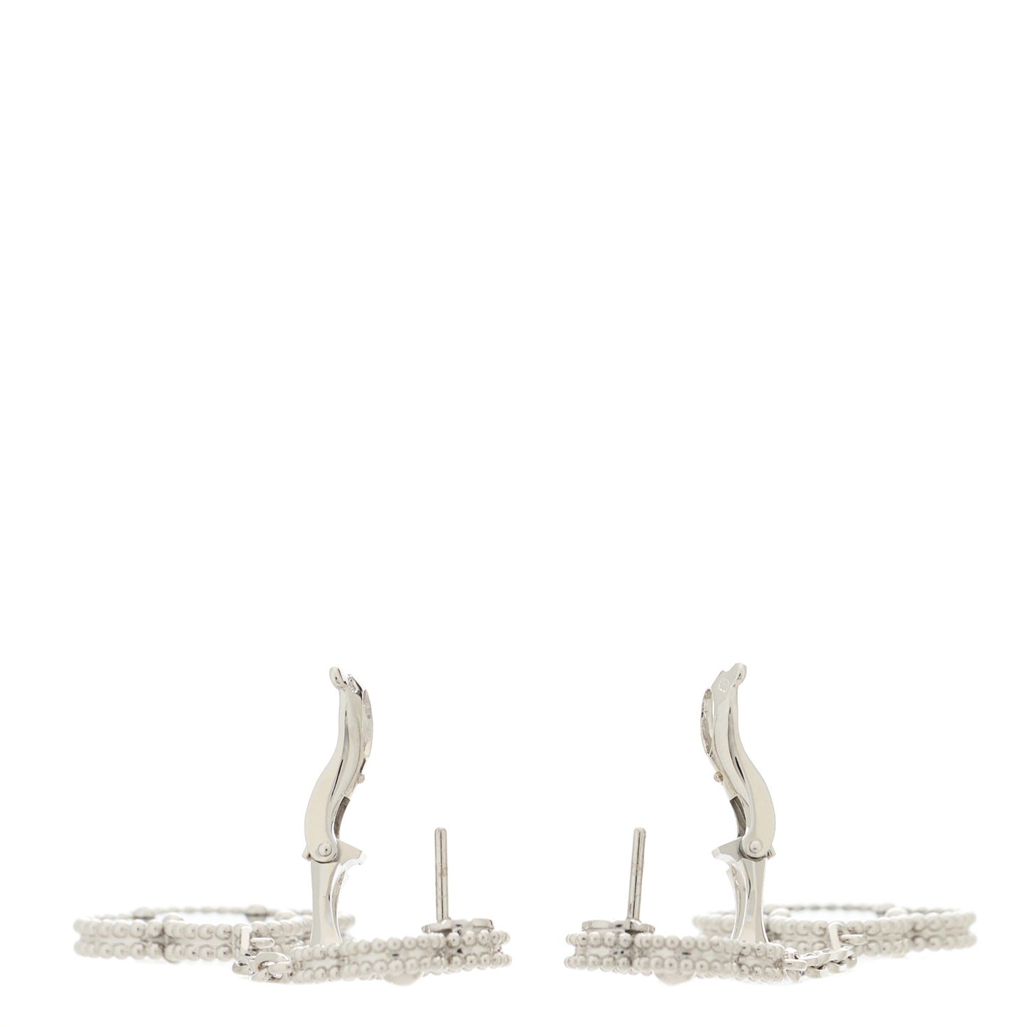 18K White Gold Diamond Black Onyx Magic Alhambra 2 Motifs Earrings