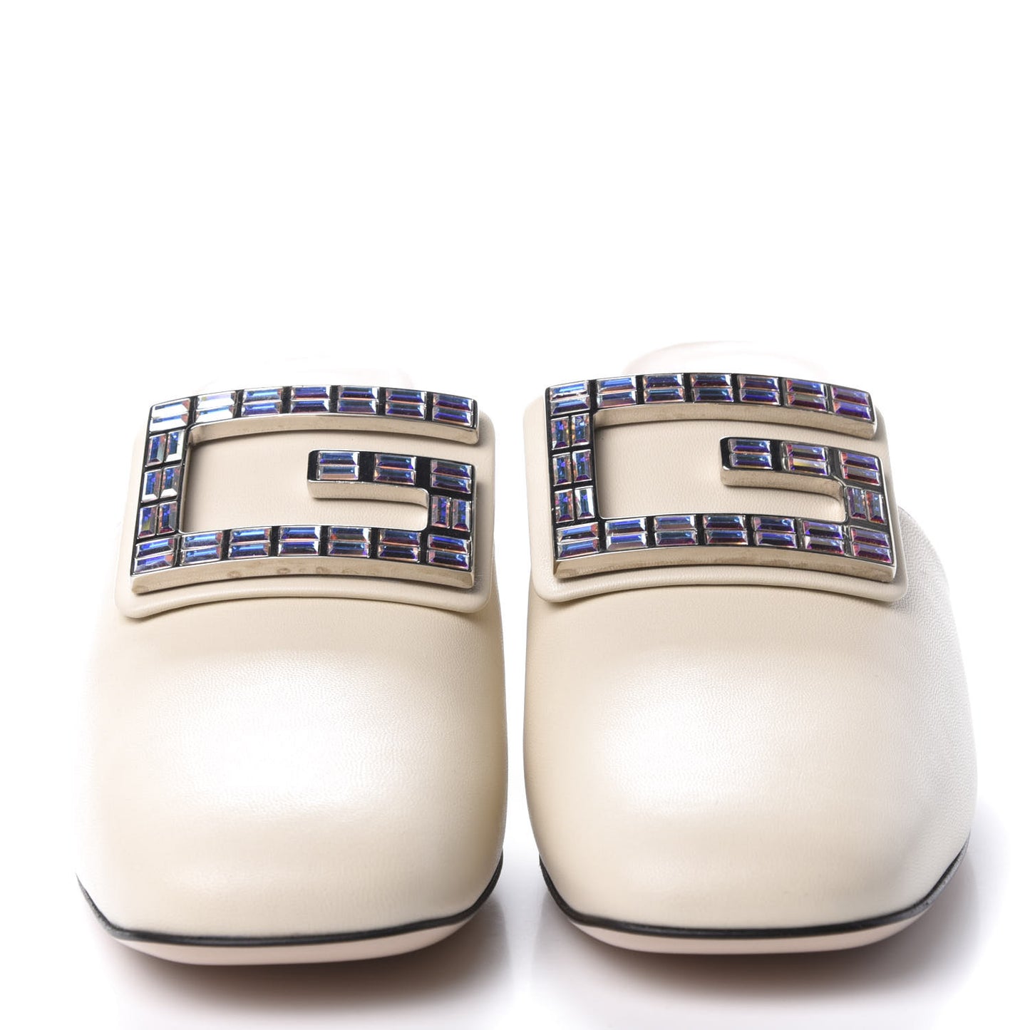 Malaga Kid Crystal Square G Madelyn Mules 37.5 Vintage White