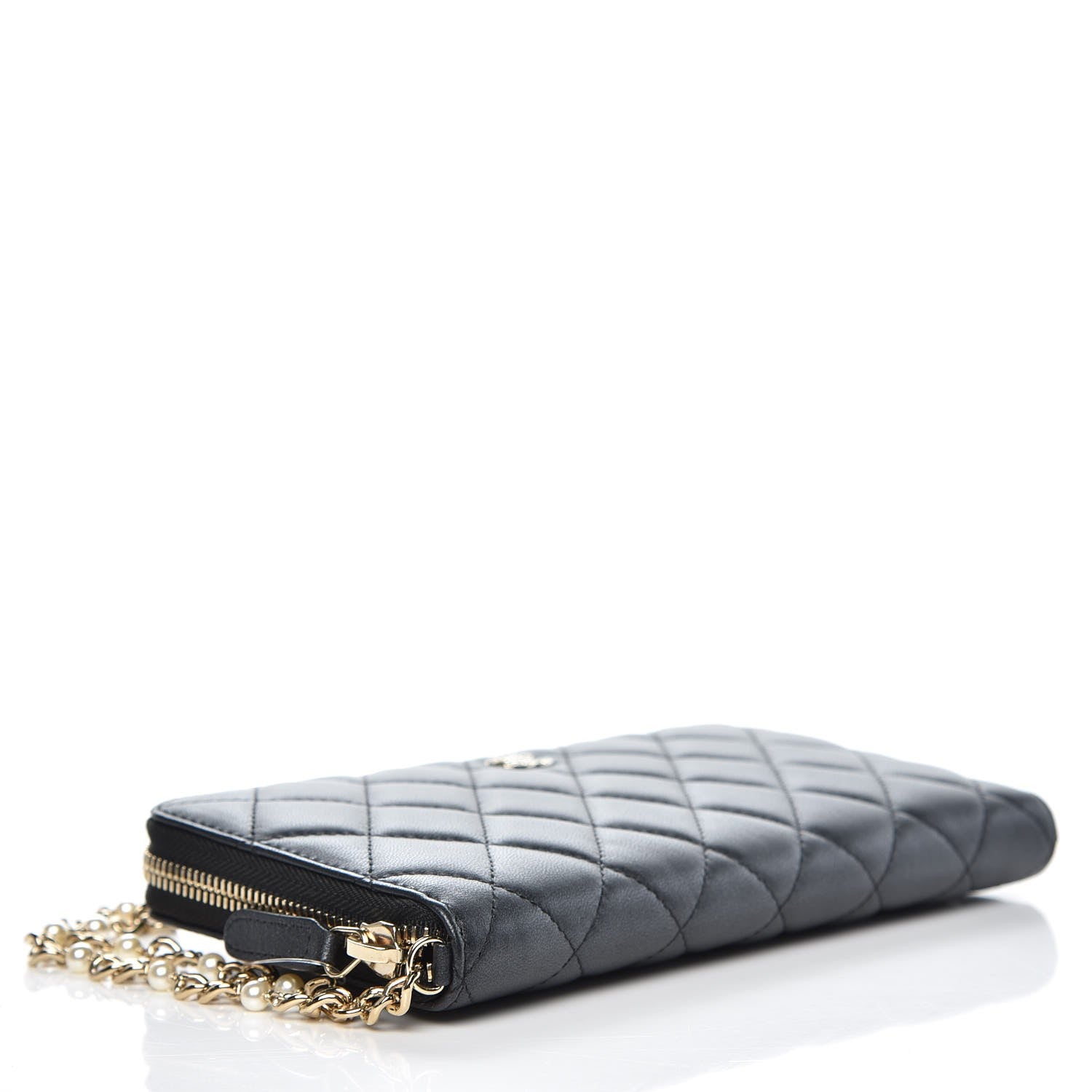 Chanel Lambskin Zip Around Large Gusset Wallet With Pearl Chain Black 4 of 9