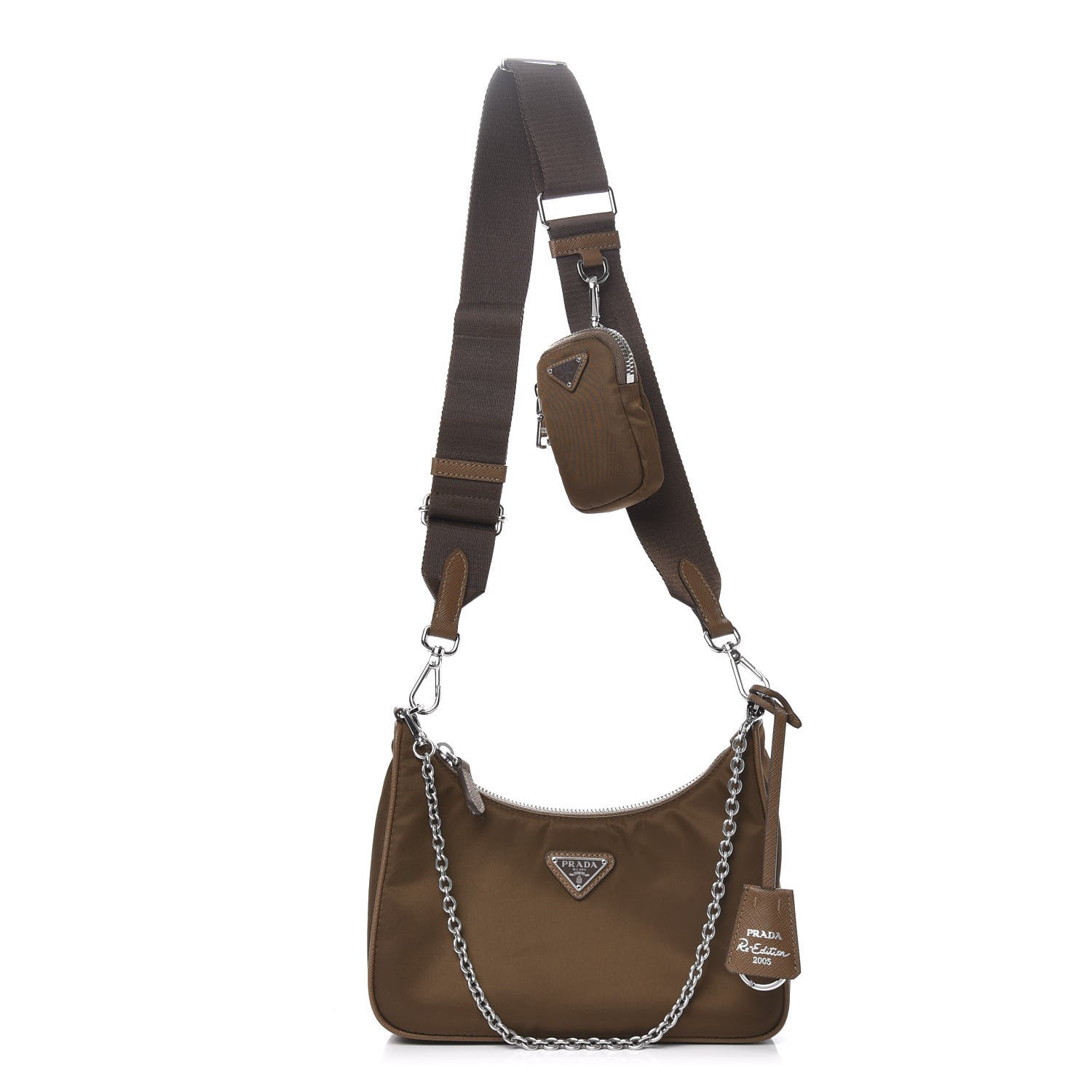 Prada Tessuto Nylon Saffiano Re-Edition 2005 Shoulder Bag Cacao 1 of 9