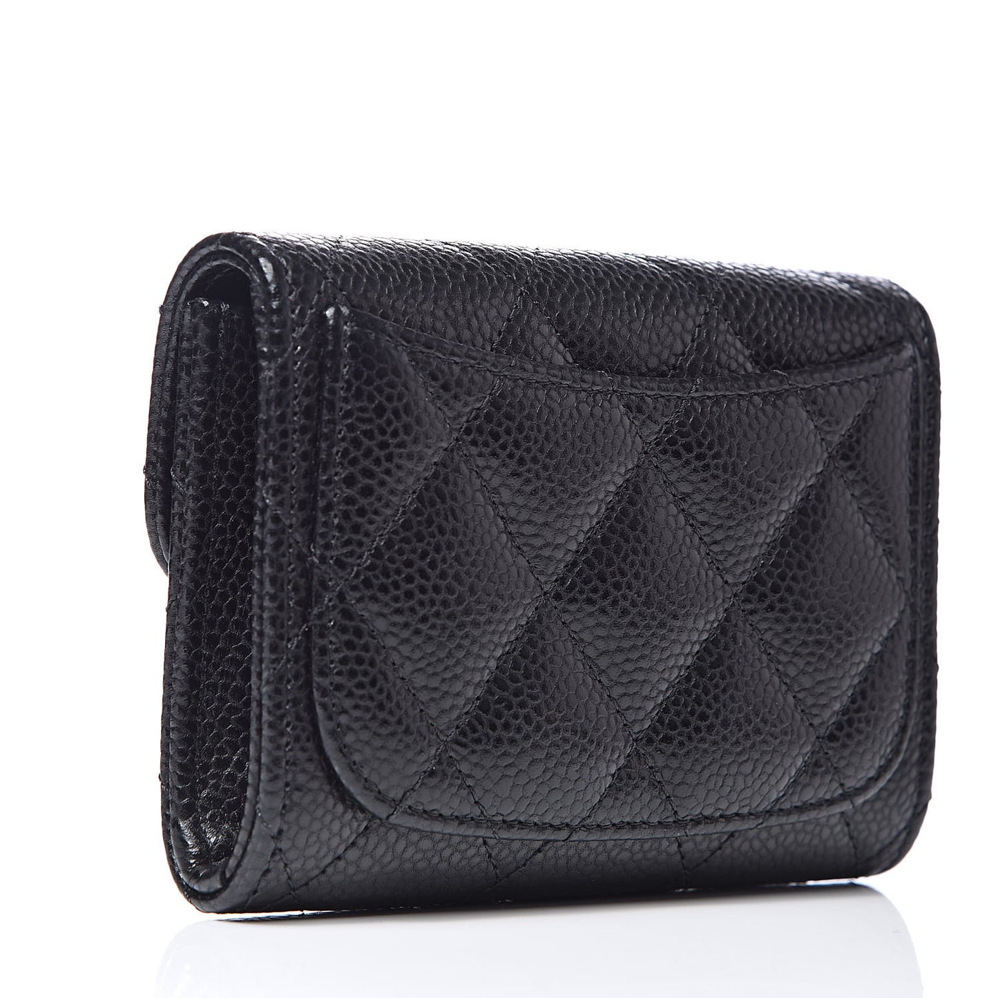 Caviar Quilted Flap Card Holder Wallet Black