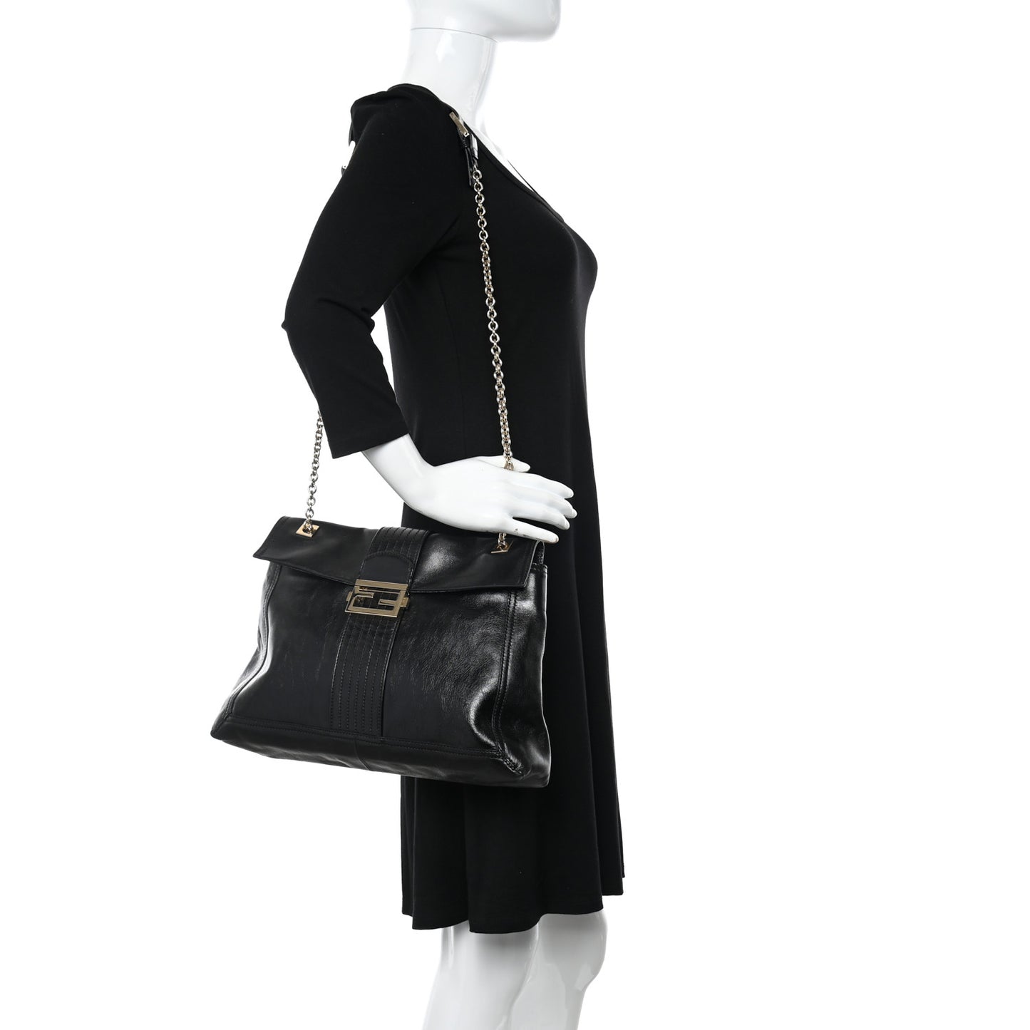 Vitello Acqua Maxi Baguette Shoulder Bag Black