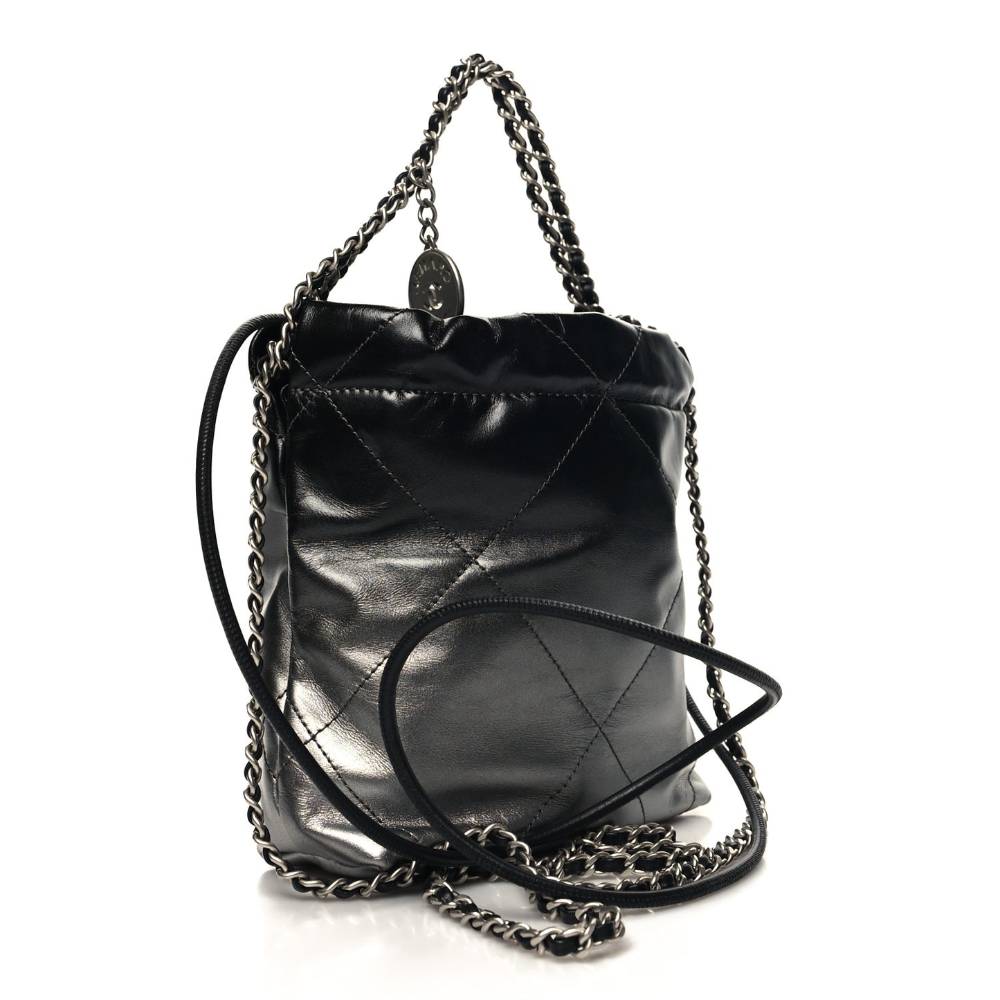 Metallic Shaded Calfskin Quilted Mini Chanel 22 Black Silver