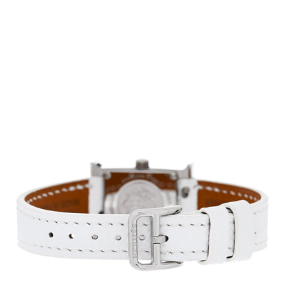 Hermes Stainless Steel Epsom Diamond Bezel Mother of Pearl 17.2mm Heure H Hour Quartz Watch Blanc 3 of 5