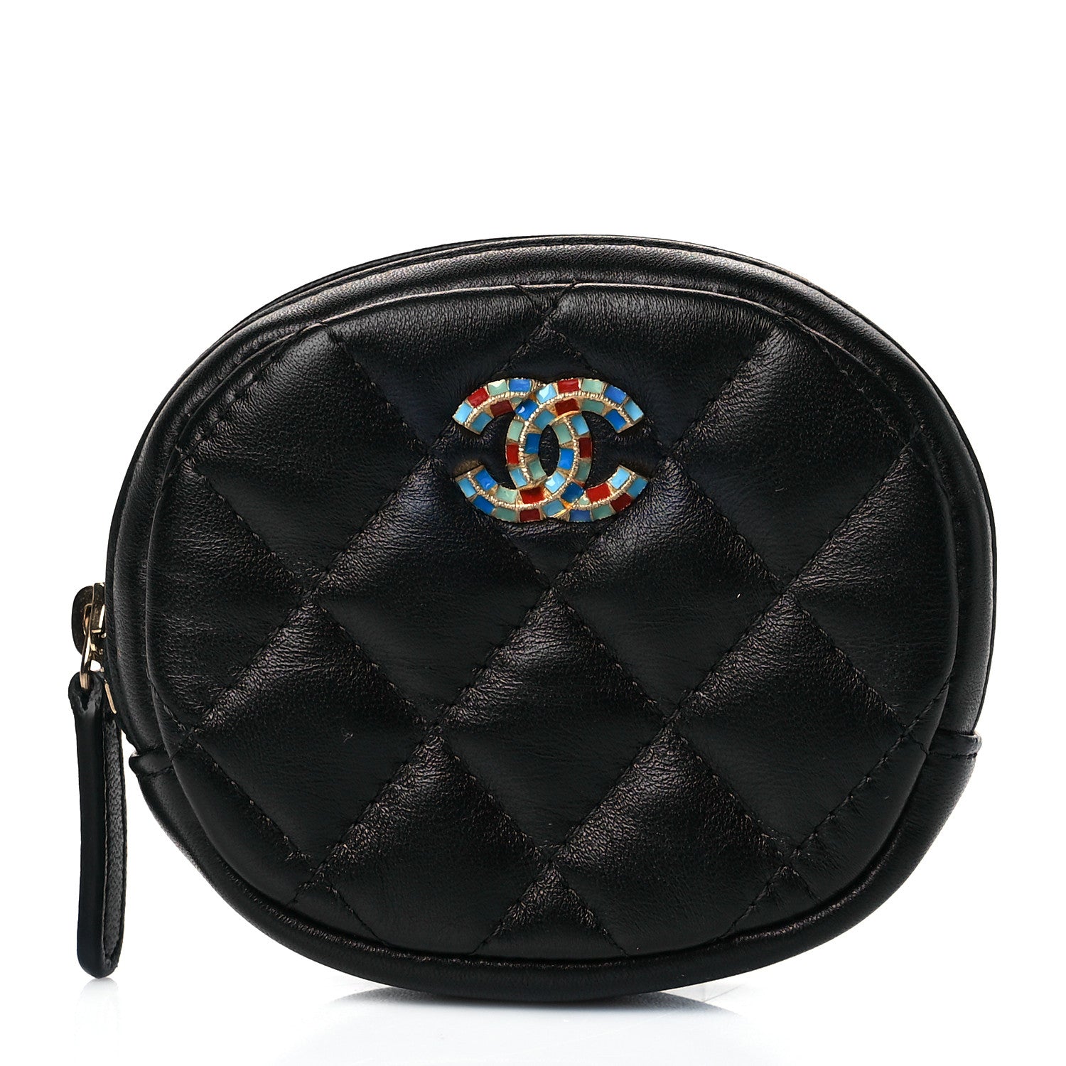 Chanel Lambskin Enamel Quilted Zip Around Classic Coin Purse Black 1 of 9
