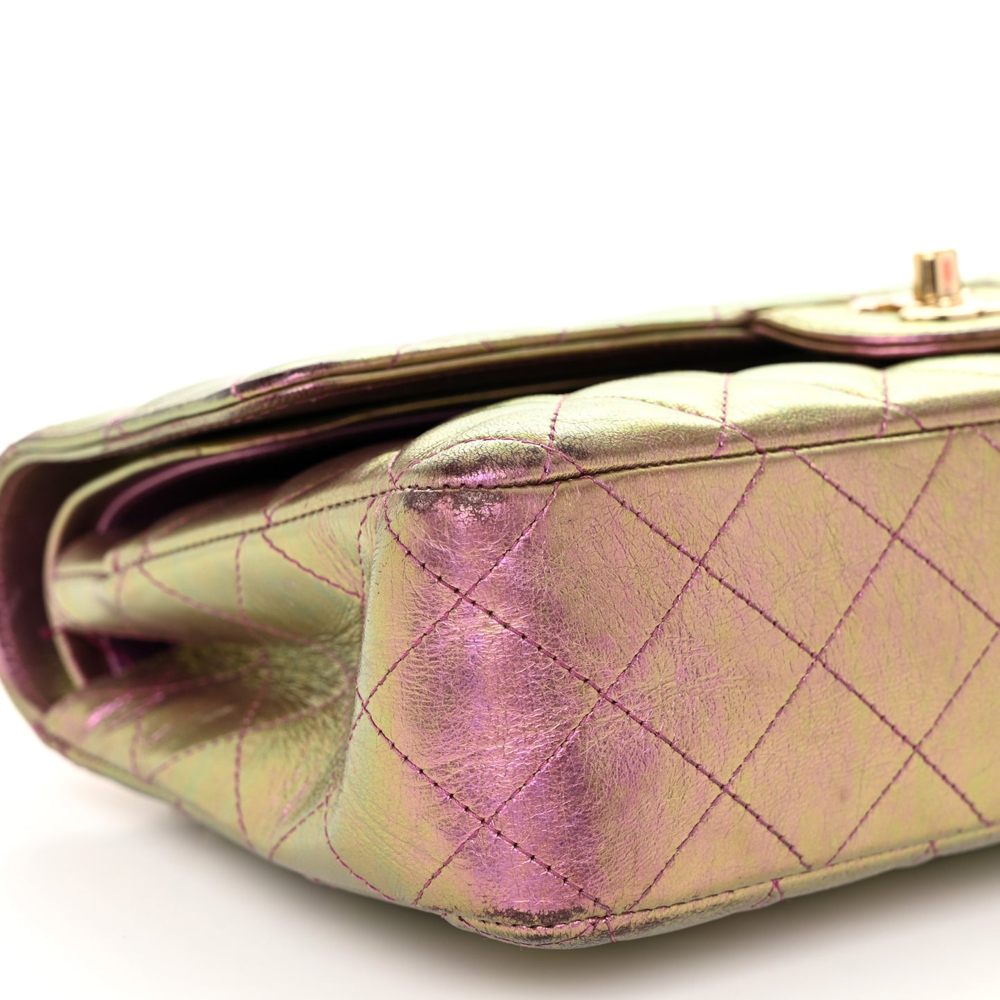 Iridescent Lambskin Quilted Medium Double Flap Purple
