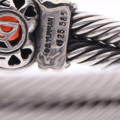 David Yurman Sterling Silver 14K Yellow Gold Garnet Heart Double Cable Cuff Bracelet 4 of 5
