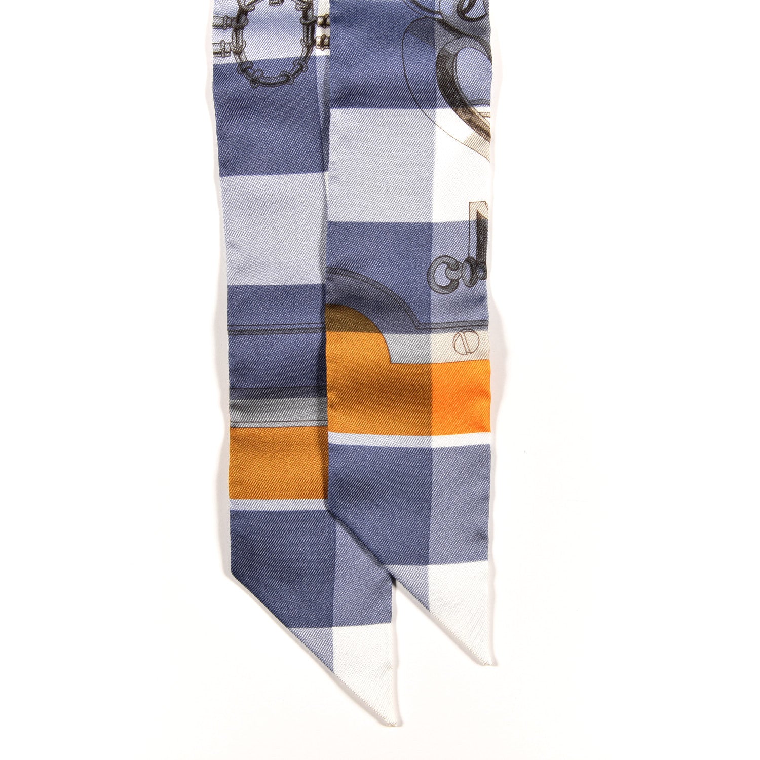 Hermes Silk Mors Et Gourmettes Vichy Twilly Bleu Jean Jaune D Or White 2 of 4