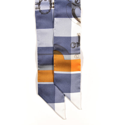 Hermes Silk Mors Et Gourmettes Vichy Twilly Bleu Jean Jaune D Or White 2 of 4