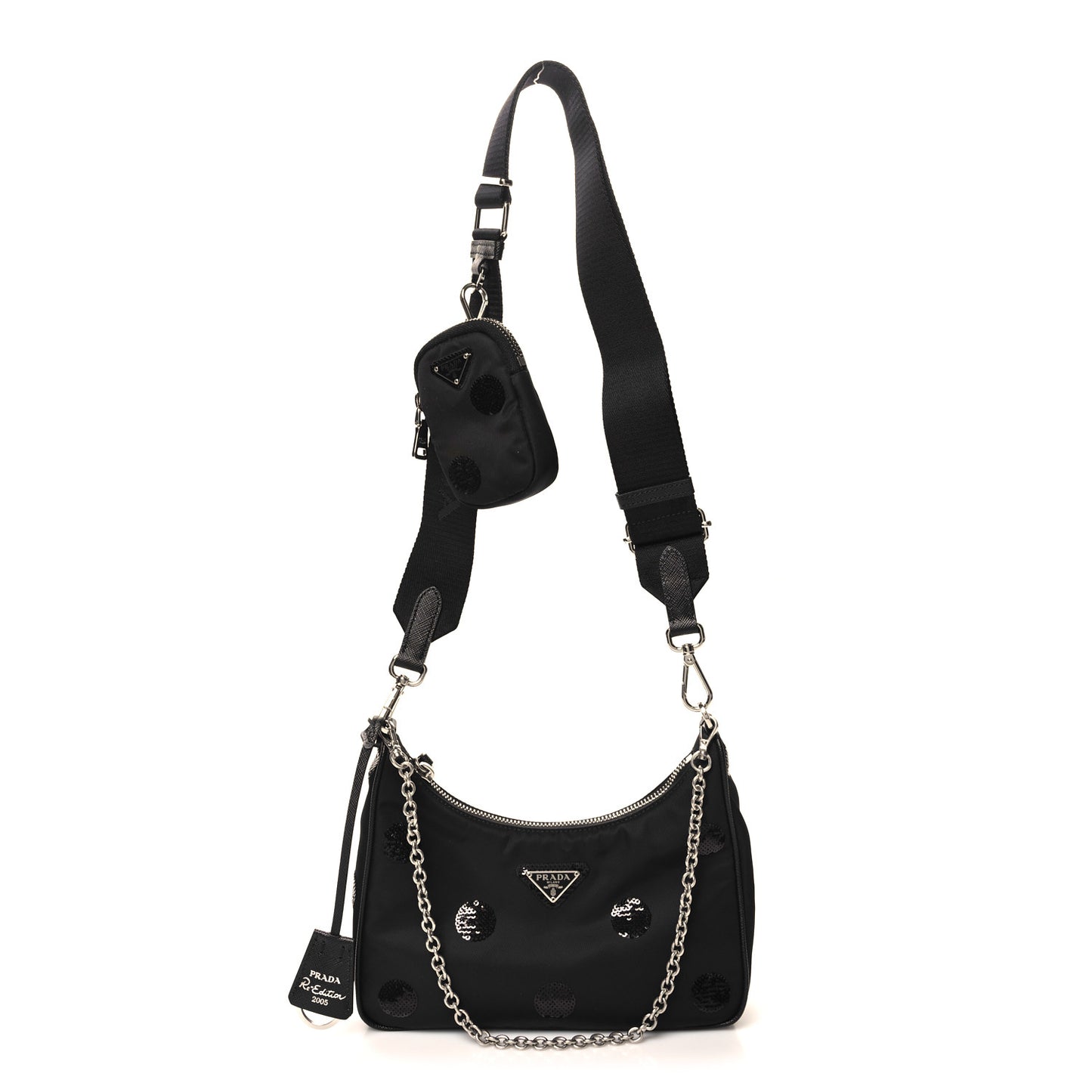 Nylon Sequin Embellished Polka Dot Re-Edition 2005 Shoulder Bag Black
