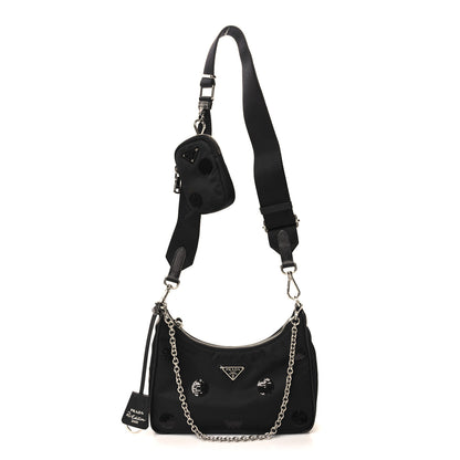 Prada Nylon Sequin Embellished Polka Dot Re-Edition 2005 Shoulder Bag Black 1 of 9