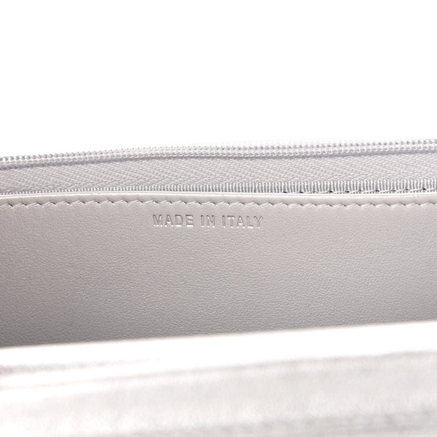 Metallic Lambskin Quilted Wallet On Chain WOC Silver