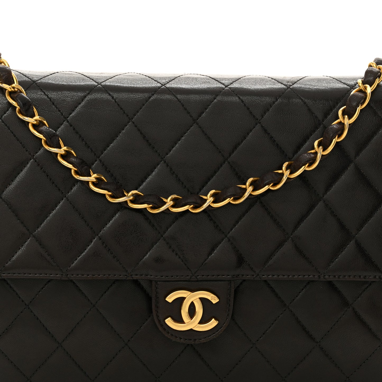Lambskin Quilted Medium Single Flap Dark Brown