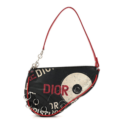 Christian Dior Coated Canvas Hardcore Mini Saddle Pochette Black Red 1 of 13