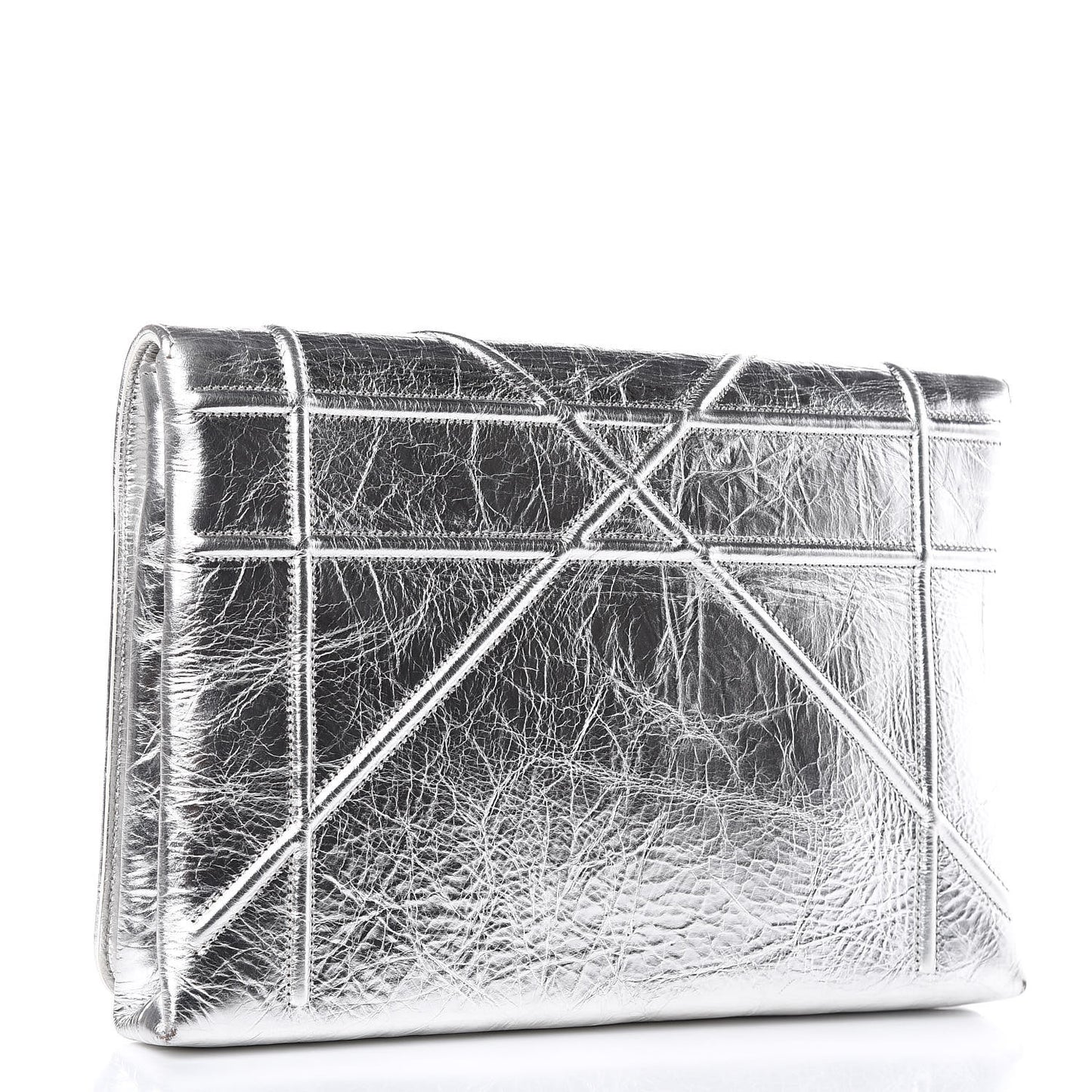 Metallic Calfskin Diorama Clutch Silver