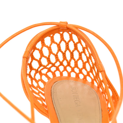 Bottega Veneta Mesh Nappa Stretch Ankle Tie Sandals 38.5 Tangerine 10 of 12