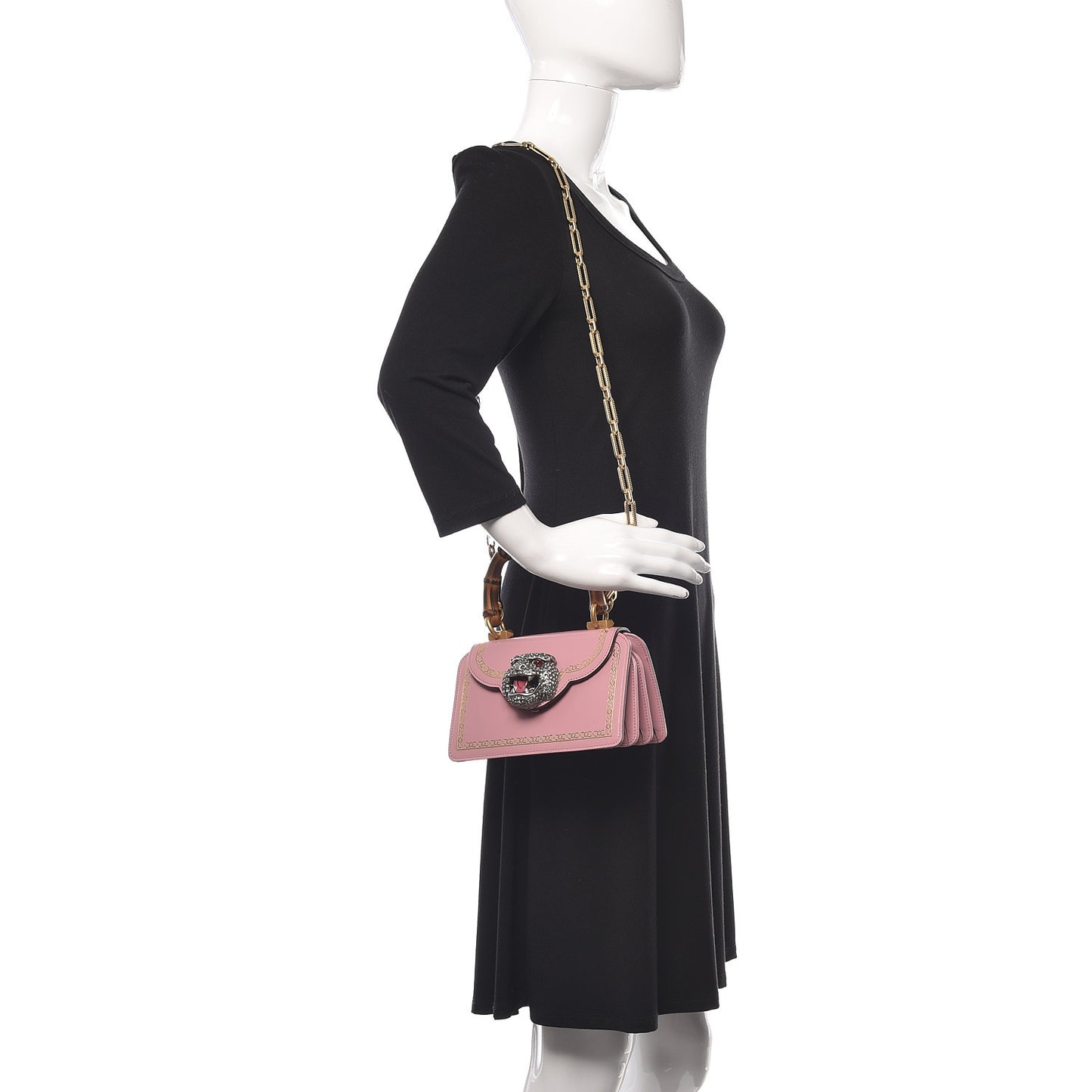 Calfskin Bamboo Crystal Mini Thiara Top Handle Bag Carmine Rose Gold