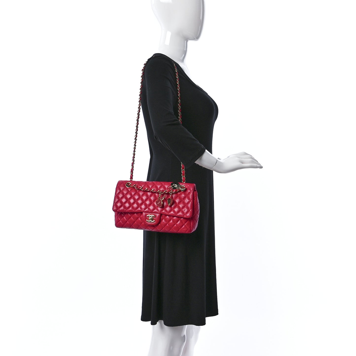 Lambskin Quilted Valentine Charms Medium Flap Red