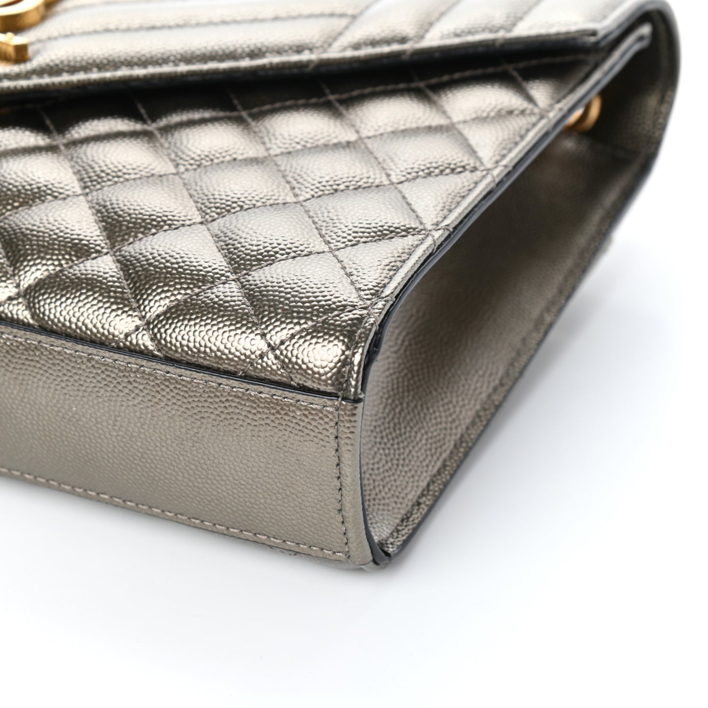 Metallic Grain De Poudre Textured Mixed Matelasse Triquilt Medium Monogram Satchel Piombo