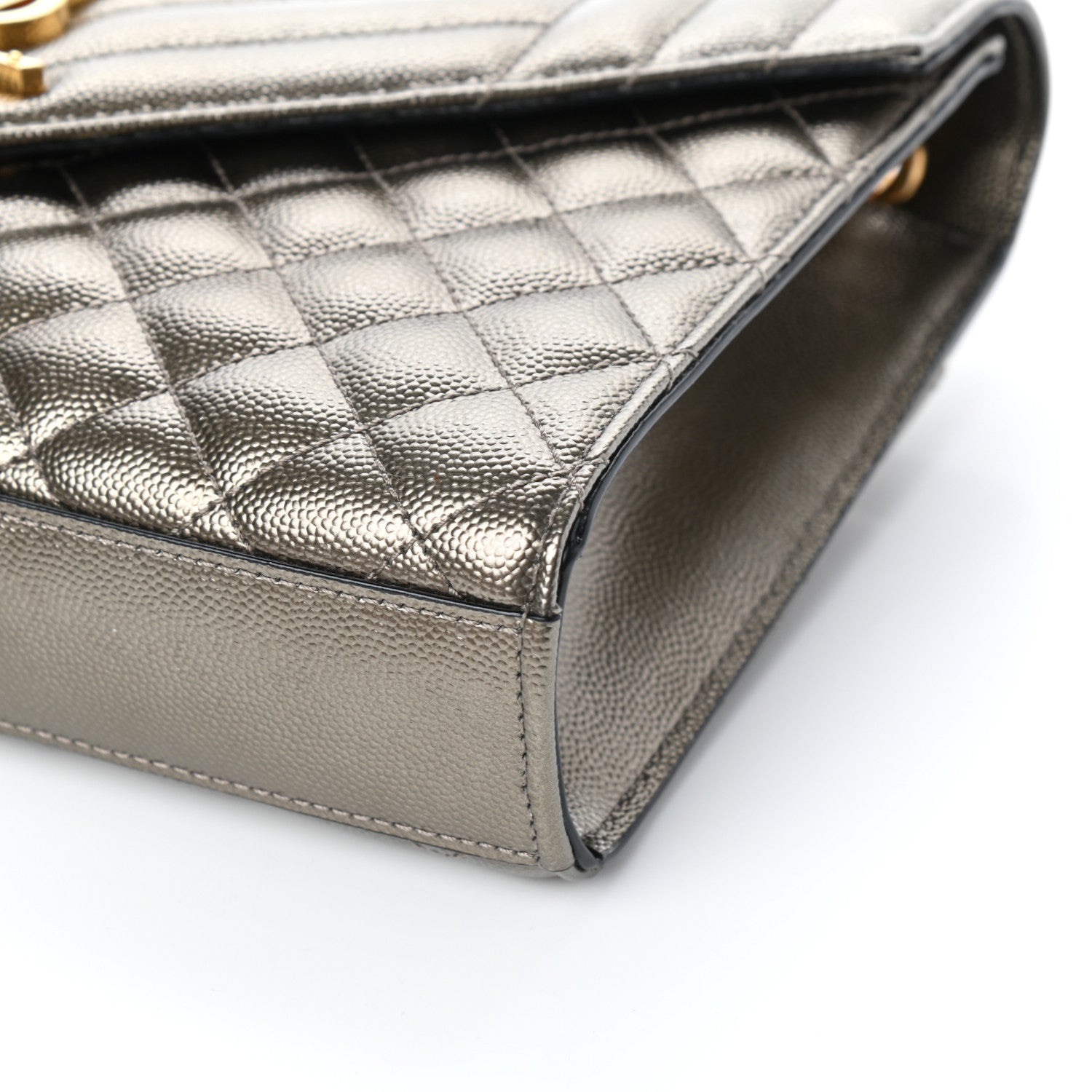 Saint Laurent Metallic Grain De Poudre Textured Mixed Matelasse Triquilt Medium Monogram Satchel Piombo 9 of 9