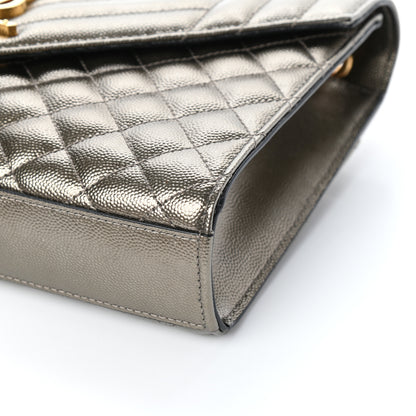 Saint Laurent Metallic Grain De Poudre Textured Mixed Matelasse Triquilt Medium Monogram Satchel Piombo 9 of 9
