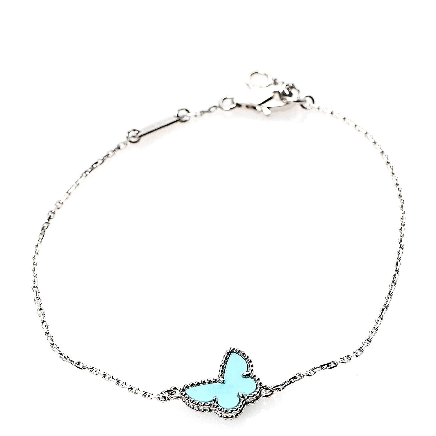 Van Cleef & Arpels 18K White Gold Turquoise Sweet Alhambra Butterfly Bracelet 1 of 5