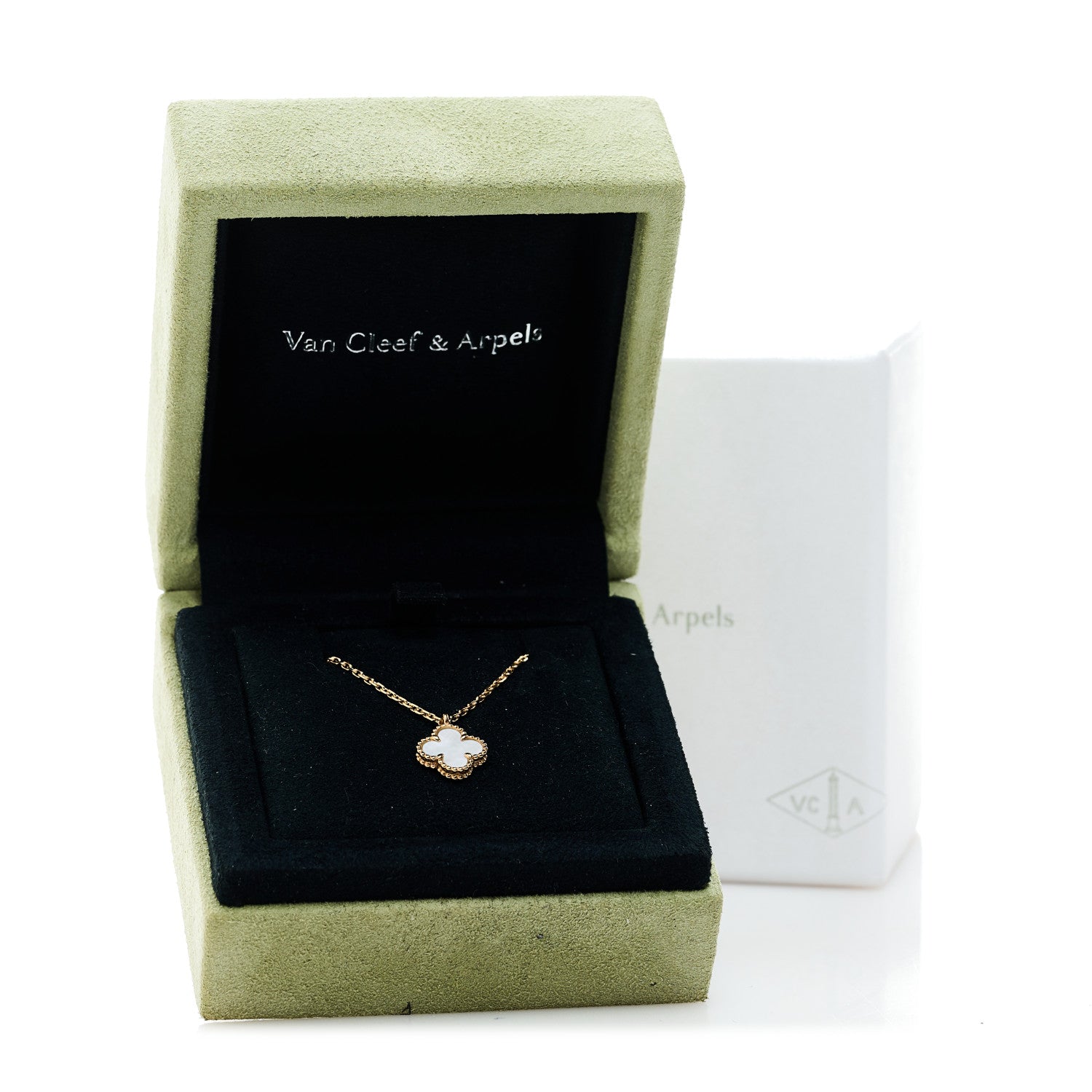 Van Cleef & Arpels 18K Yellow Gold Mother of Pearl Sweet Alhambra Pendant Necklace 7 of 7