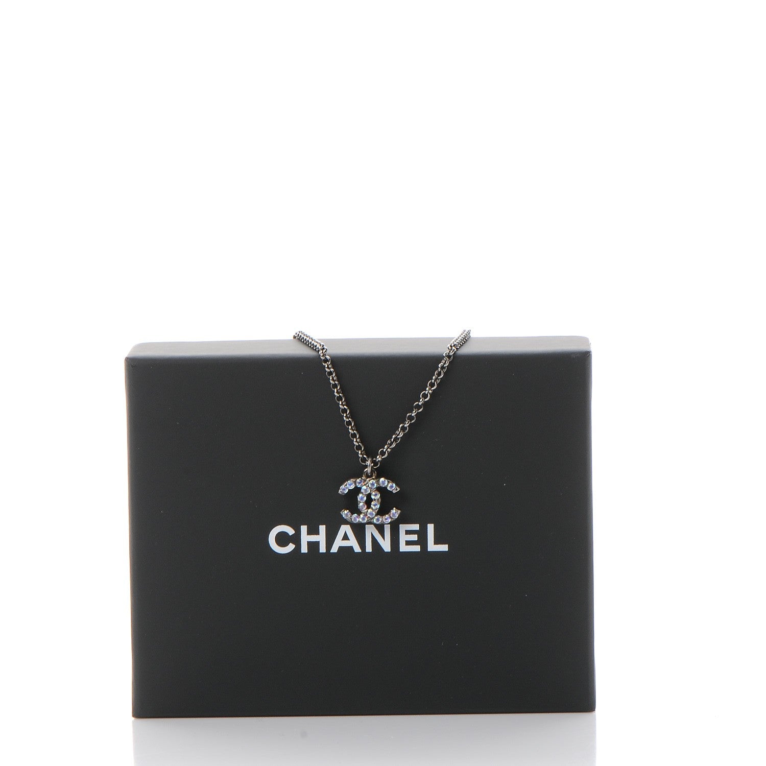 Chanel Ruthenium Crystal CC Necklace Iridescent Blue 7 of 7