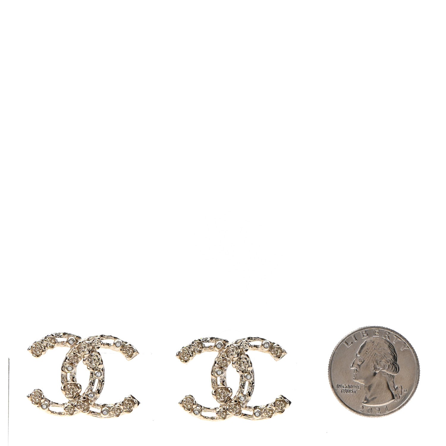 Chanel Crystal CC Camellia Earrings Gold 2 of 4