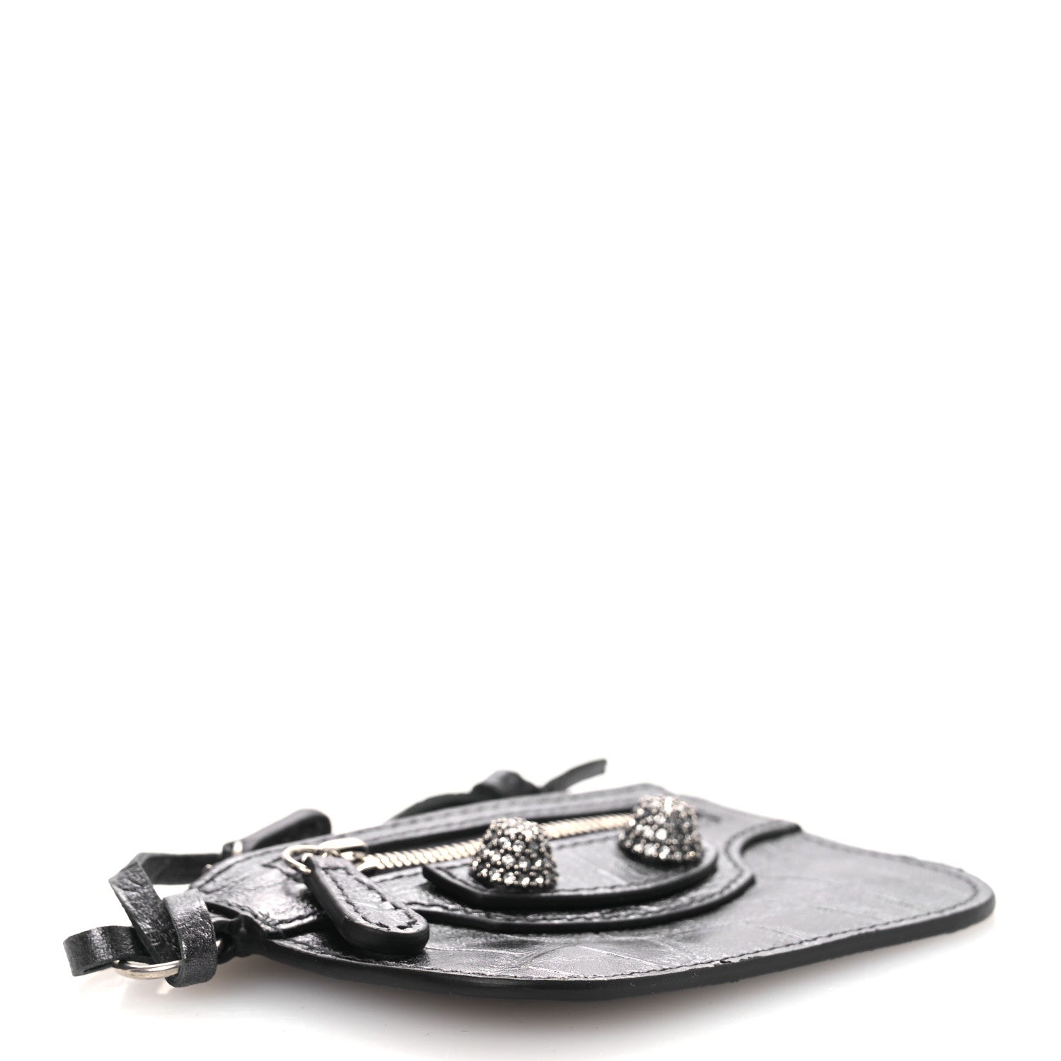 Balenciaga Metallic Calfskin Crocodile Embossed Crystal Le Cagole Coin Card Holder Grey 4 of 7