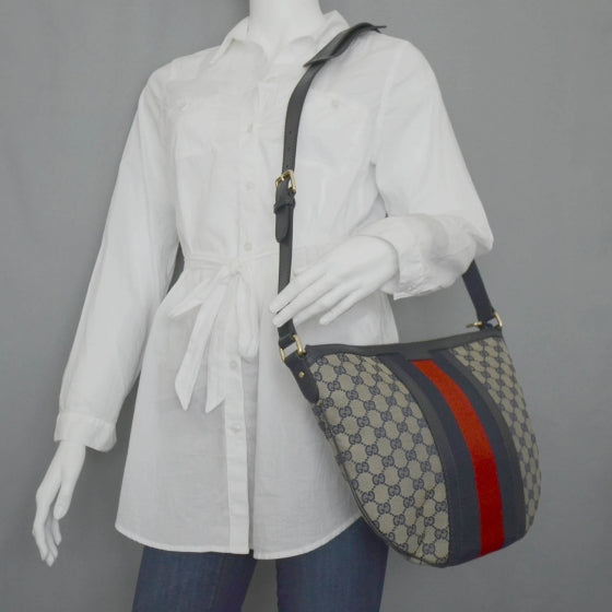 Monogram Vintage Web Medium Half Moon Hobo Navy
