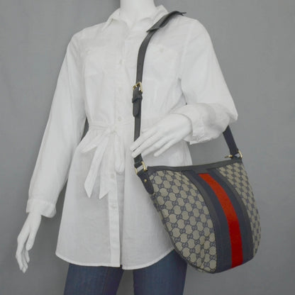 Gucci Monogram Vintage Web Medium Half Moon Hobo Navy 2 of 12