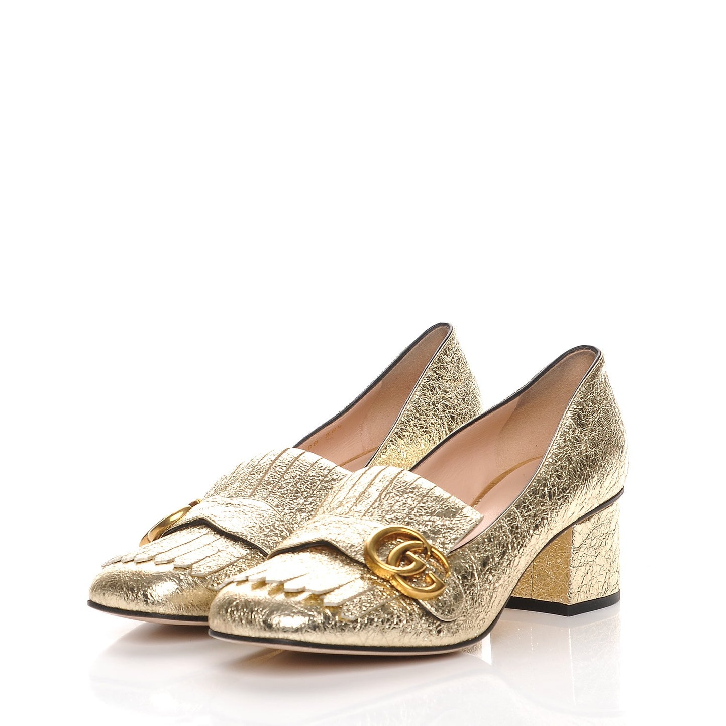 Galassia GG Marmont Fringe 50mm Loafer Pumps 38.5 Platino